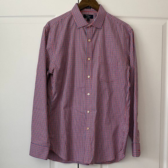 Men's J. Crew Red & Blue Gingham Pattern Dress Shirt - Picture 1 of 2